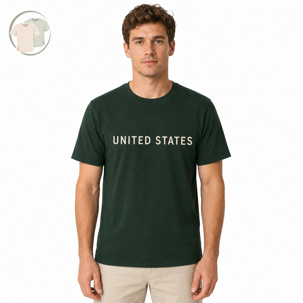 Dark Green United States Graphic Crew Neck T-Shirt