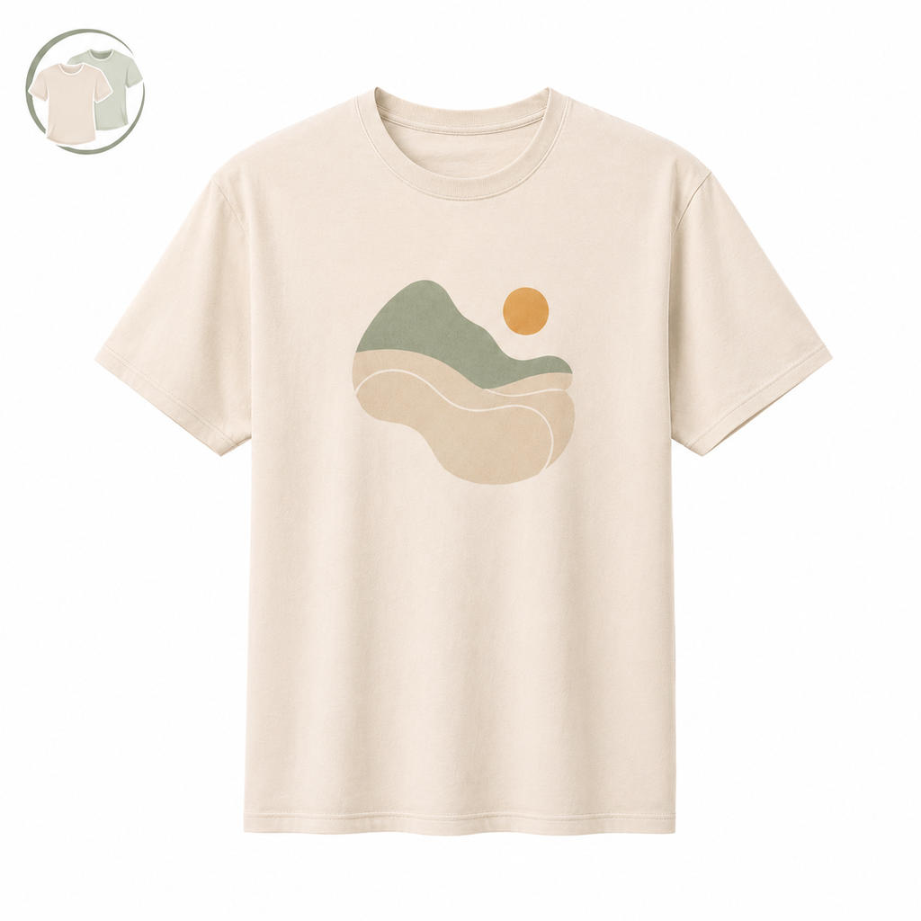 Beige Abstract Graphic Crew Neck T-Shirt