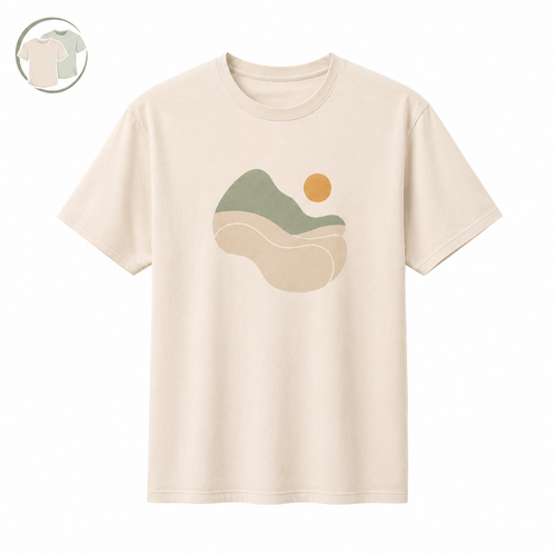 Beige Abstract Graphic Crew Neck T-Shirt
